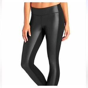 Athleta High Rise Gleam Faux leather front  Black Leggings